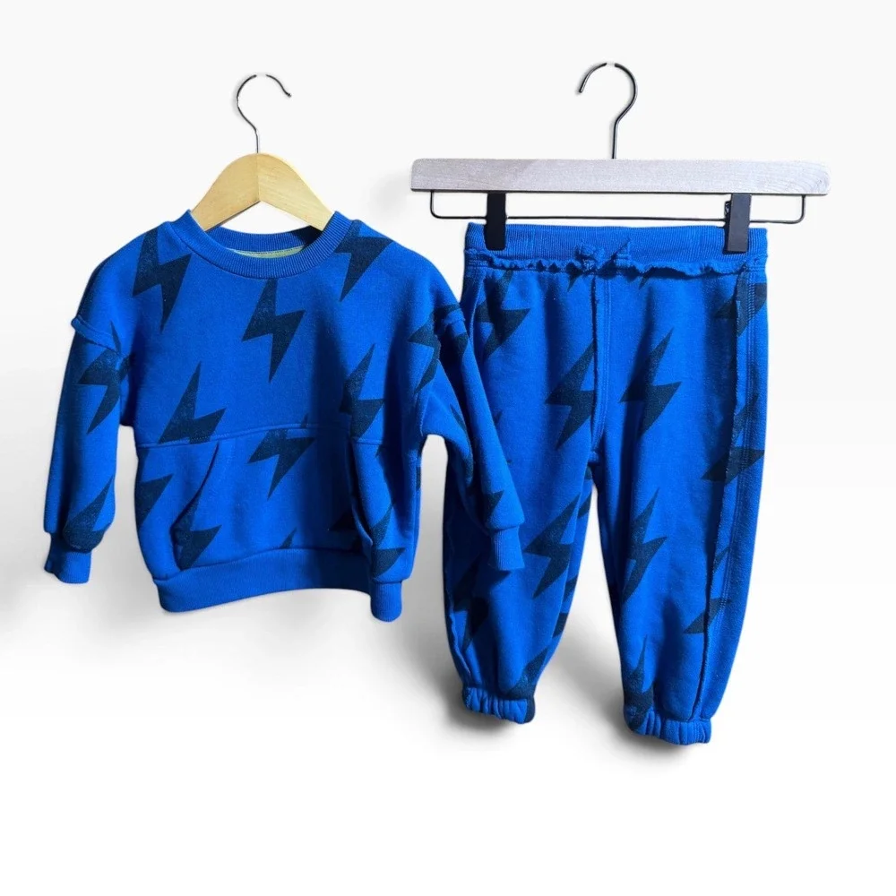 Grayson Mini Toddler Boys 2T Blue Lightning Bolt Sweatshirt and Joggers Set